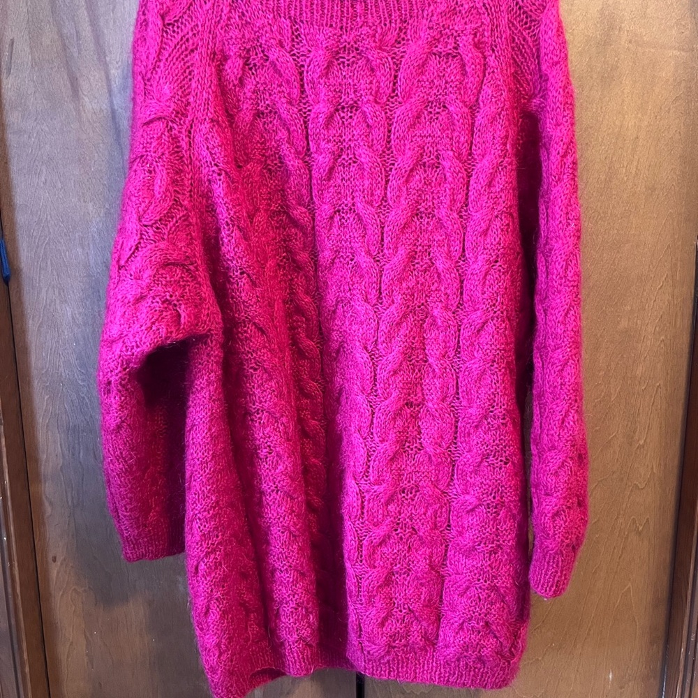 Vintage Valentines Day Sweater Fuscia Mohair Cable Knit  Oversized Sweater Dress